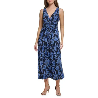 Floral Ruched Empire Maxi Dress