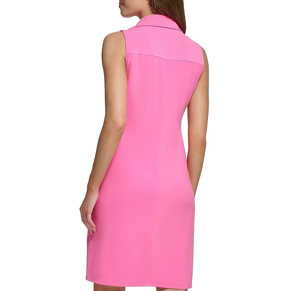 Twist-Front Collared Jersey Sheath Dress