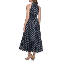 Medallion-Print Tied Halter Maxi Dress