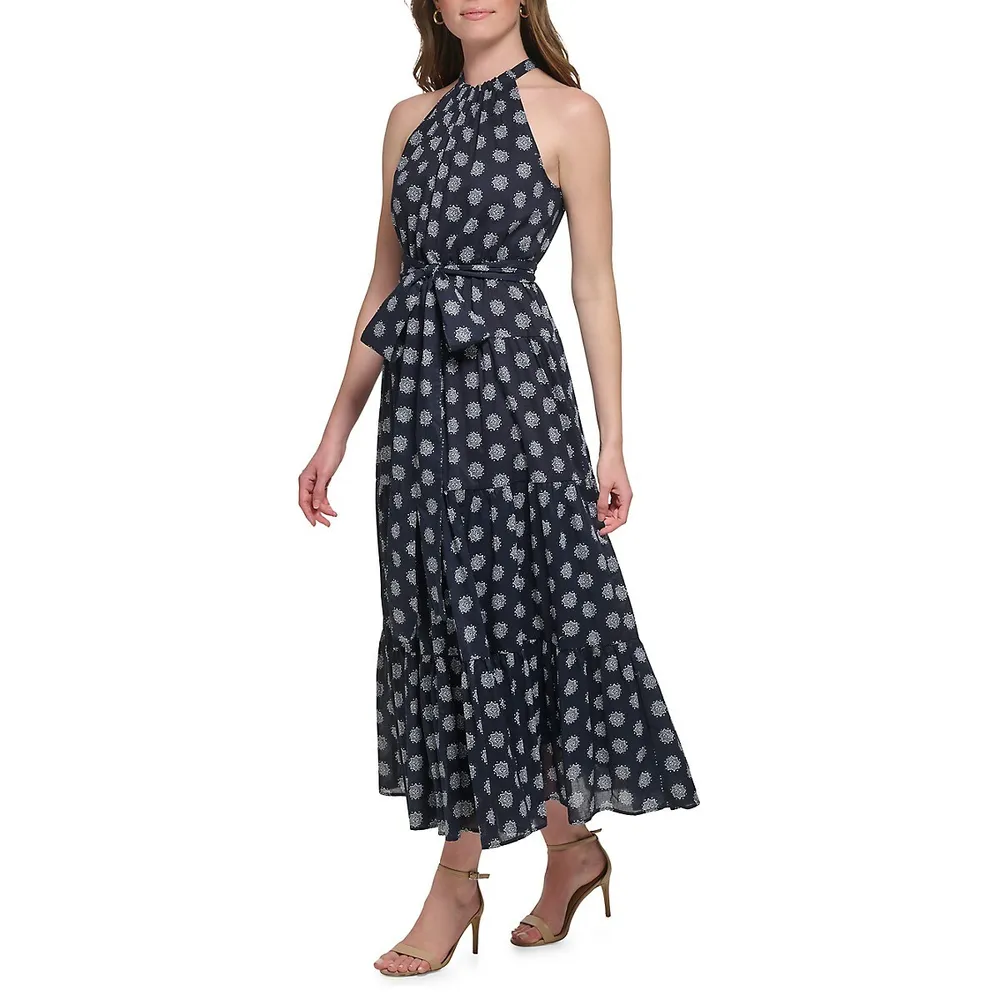 Medallion-Print Tied Halter Maxi Dress
