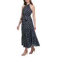 Medallion-Print Tied Halter Maxi Dress