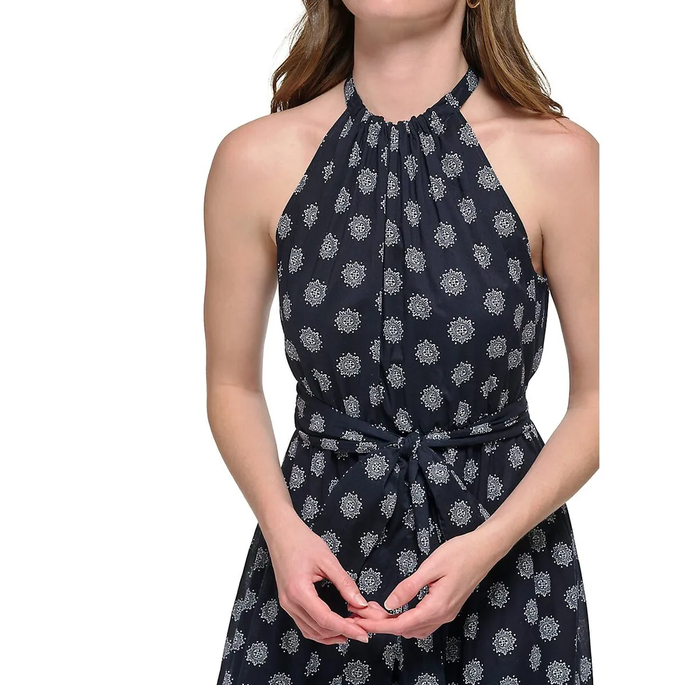 Medallion-Print Tied Halter Maxi Dress