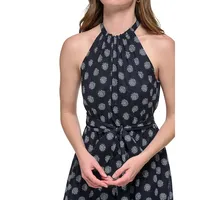 Medallion-Print Tied Halter Maxi Dress