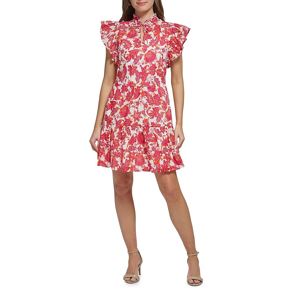 Flutter-Sleeve Floral Dress