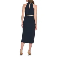 Twist-Neck Cutaway Halter Midi Dress