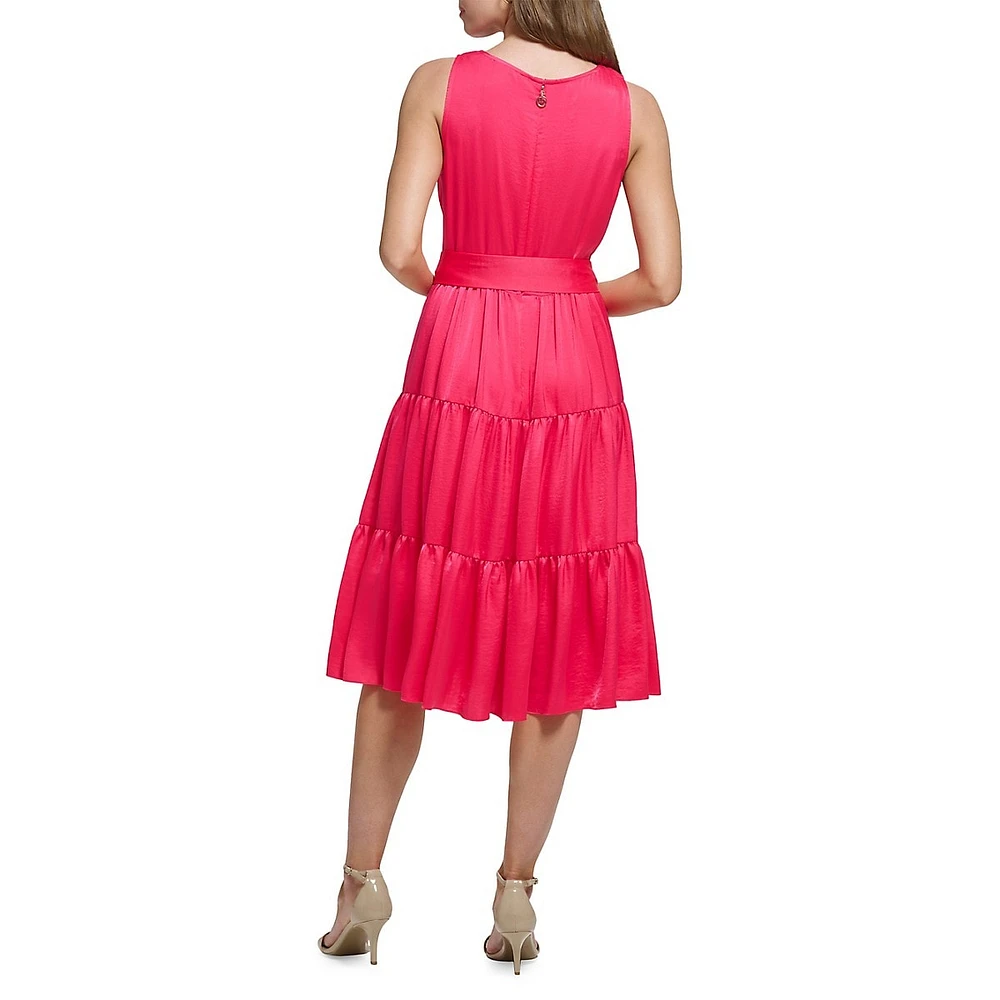 Tied Surplice Tiered Midi Dress