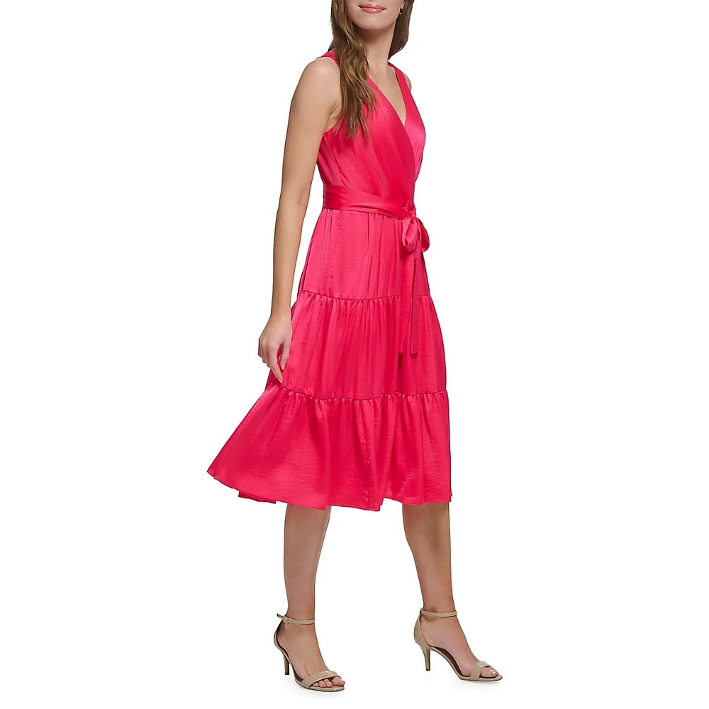 Tied Surplice Tiered Midi Dress