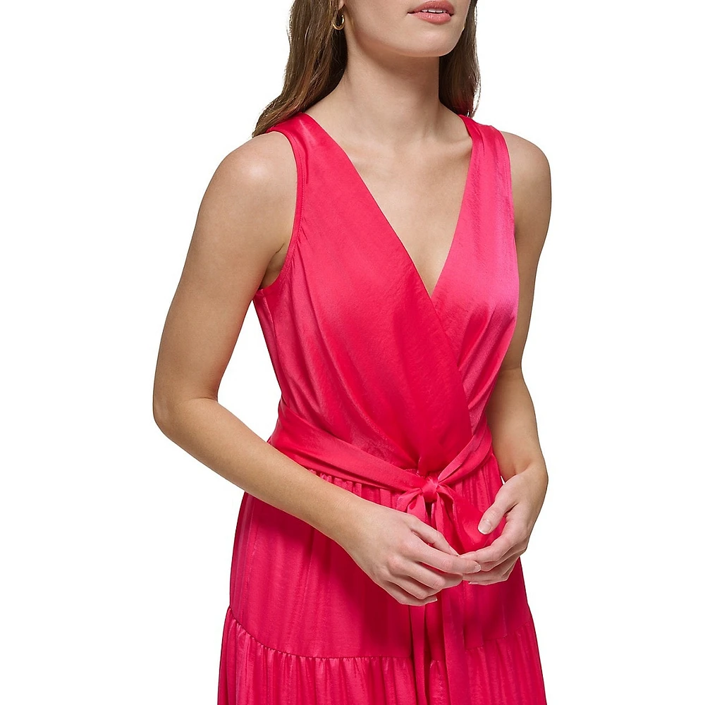Tied Surplice Tiered Midi Dress