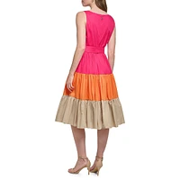 Belted & Tiered Colourblock Dress