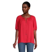 Tie-Neck Bubble-Sleeve Top