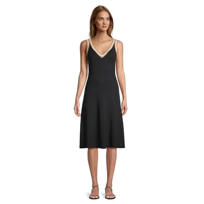 Sleeveless Stripe-Trim Rib-Knit Dress