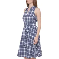 Classic Plaid Tie-Waist Cutaway Shirtdress