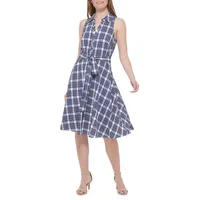 Classic Plaid Tie-Waist Cutaway Shirtdress