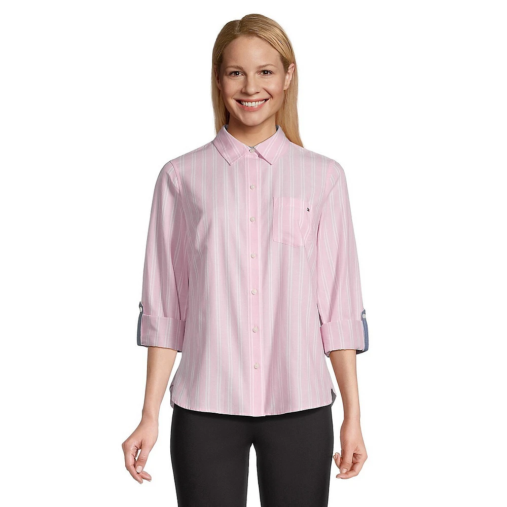 Dual Stripe Roll Tab-Sleeve Shirt