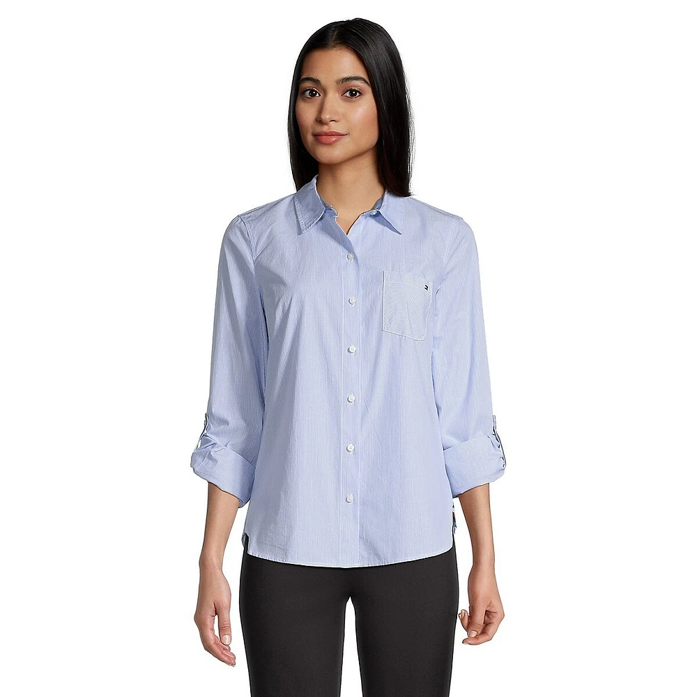 Cornel Stripe Roll Tab-Sleeve Shirt