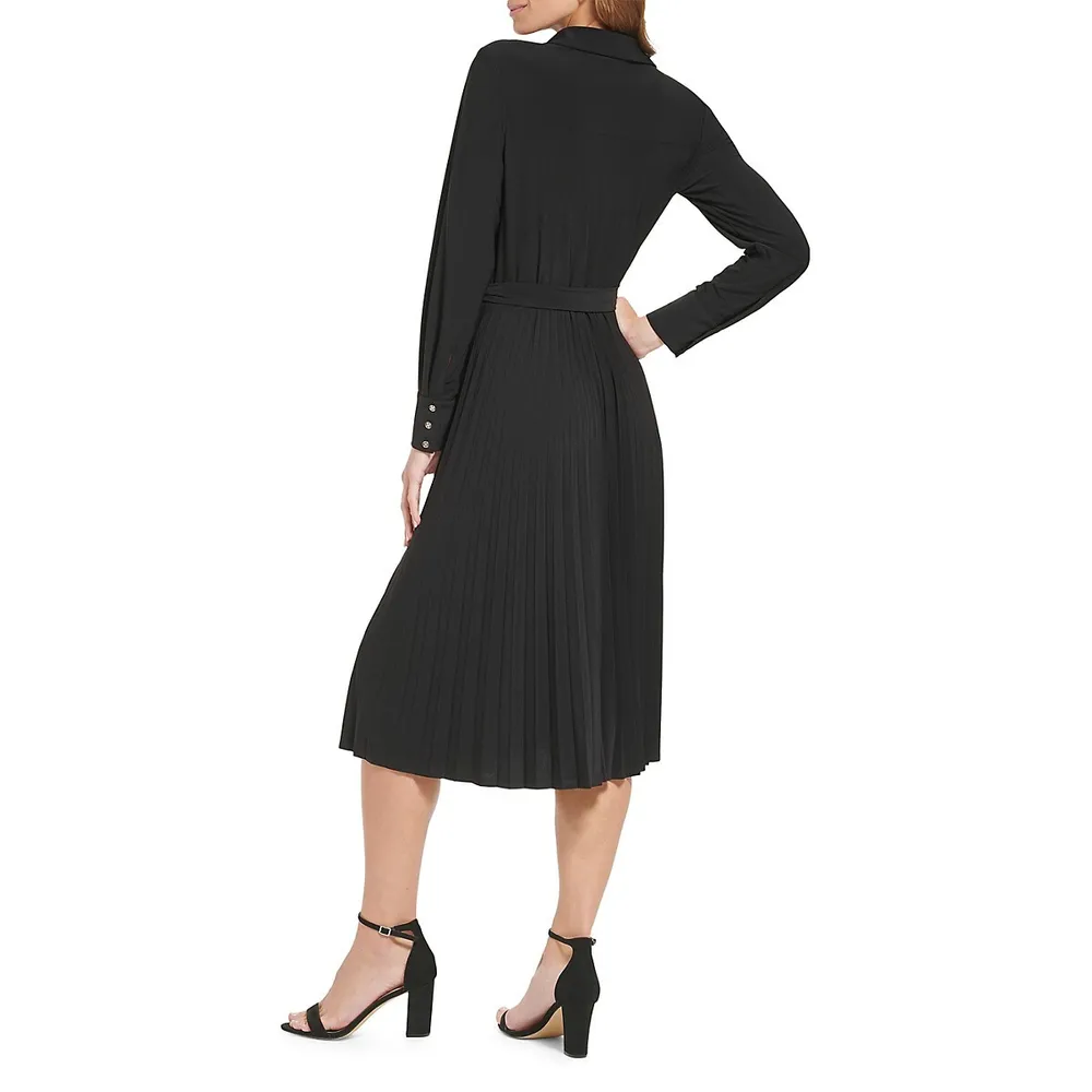 Fit-&-Flare Pleated Midi Shirtdress