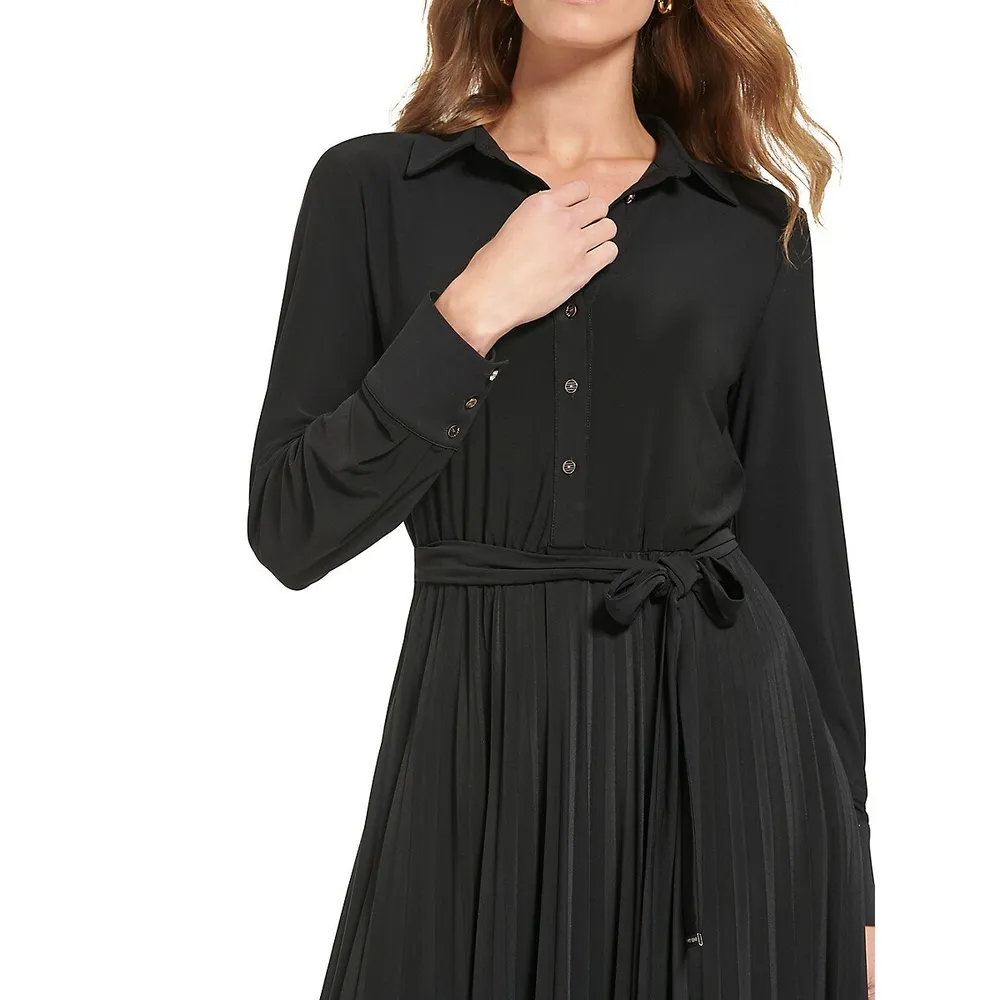 Fit-&-Flare Pleated Midi Shirtdress