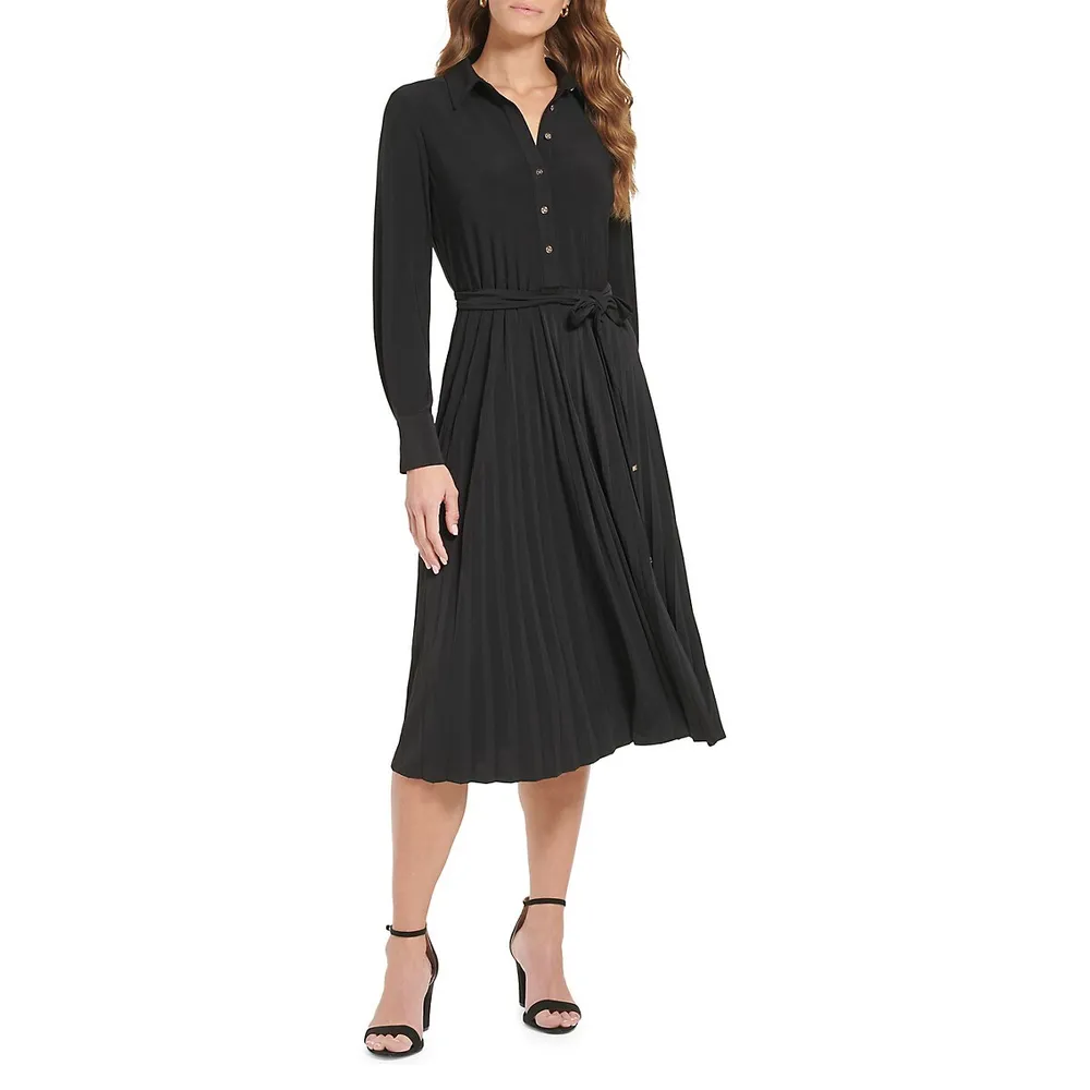 Fit-&-Flare Pleated Midi Shirtdress