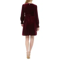 Velvet Surplice Short Fit-And-Flare Dress