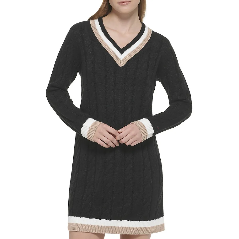 Cate Cable-Knit Varsity Sweater Dress