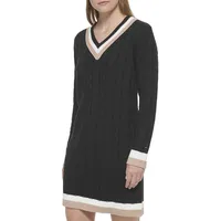 Cate Cable-Knit Varsity Sweater Dress