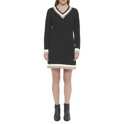 Cate Cable-Knit Varsity Sweater Dress