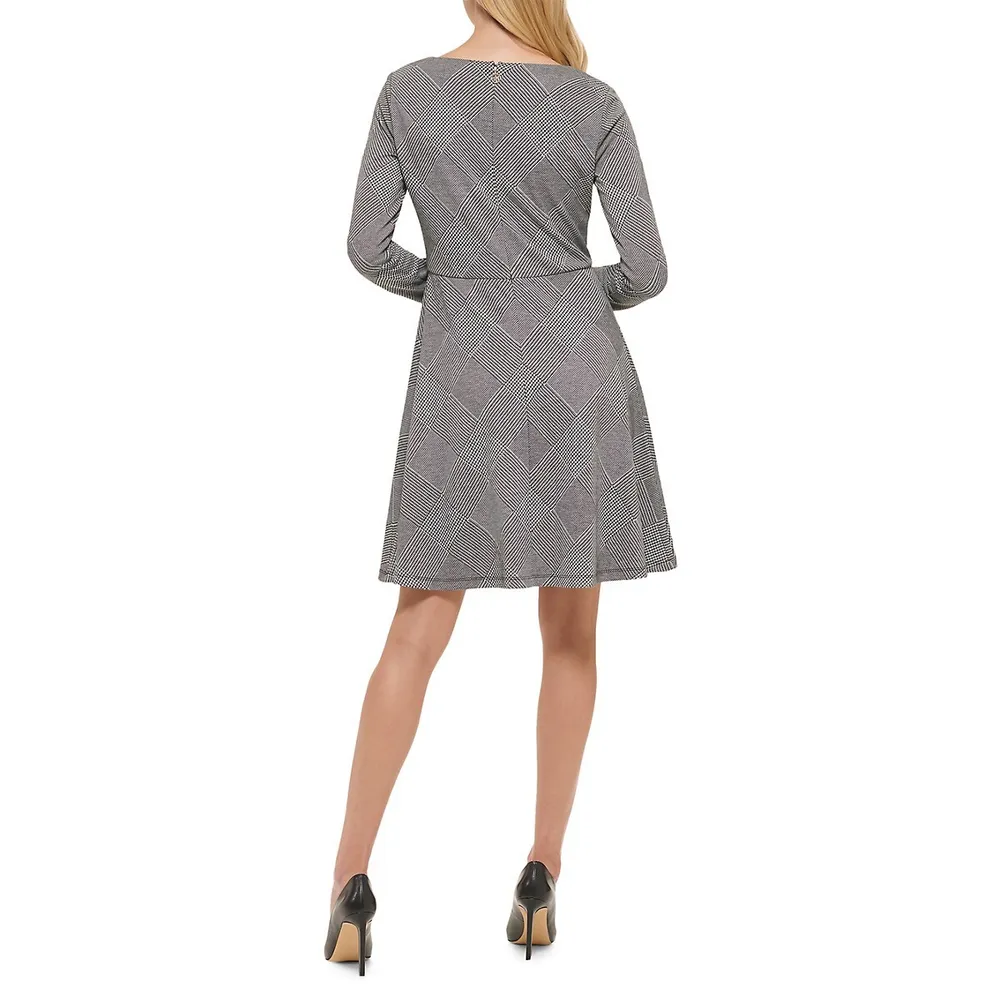 Diamond-Check Fit & Flare Dress