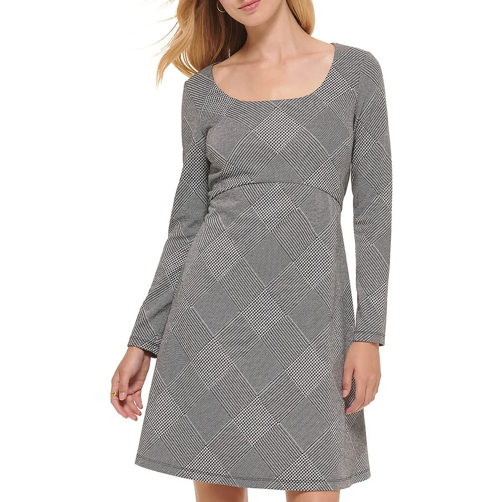 Diamond-Check Fit & Flare Dress