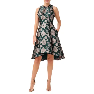 Floral Jacquard High-Low Fit-&-Flare Dress