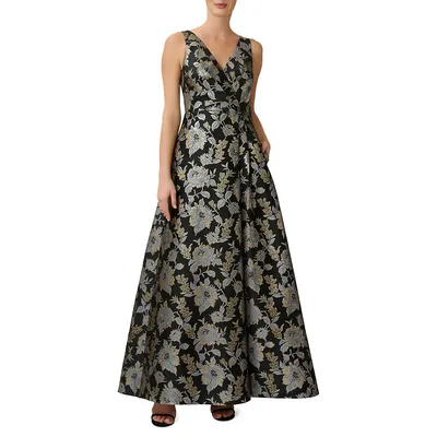 Floral Brocade Fit-&-Flare Gown