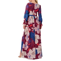 Faux Wrap Floral Print Chiffon Gown