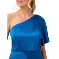 One-Shoulder Draped Satin Dress