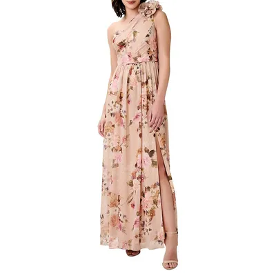 One-Shoudlered Floral Gown