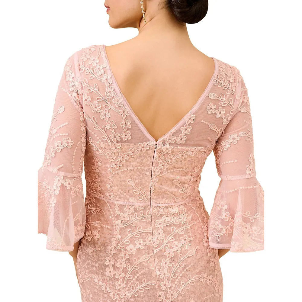 Bell-Sleeve Sequin Gown