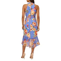 Sleeveless Floral Halter Wrap Dress