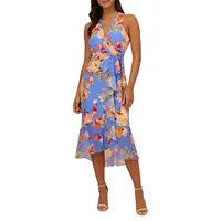 Sleeveless Floral Halter Wrap Dress