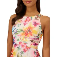Floral Chiffon Halterneck Maxi Dress