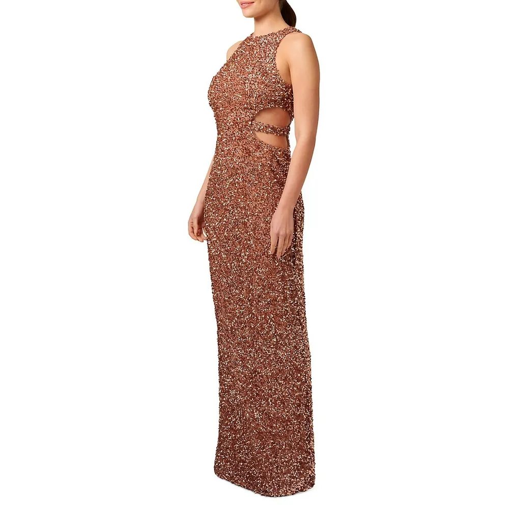 Halter Cutout Sequin Gown