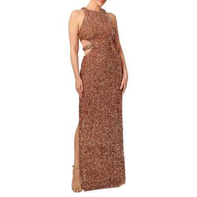 Halter Cutout Sequin Gown