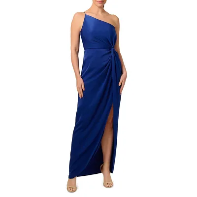 One-Shoulder Draped Charmeuse Gown
