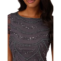 Beaded Mesh Sheath Dress