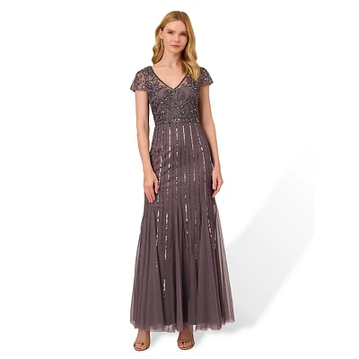 Beaded Mesh Gown