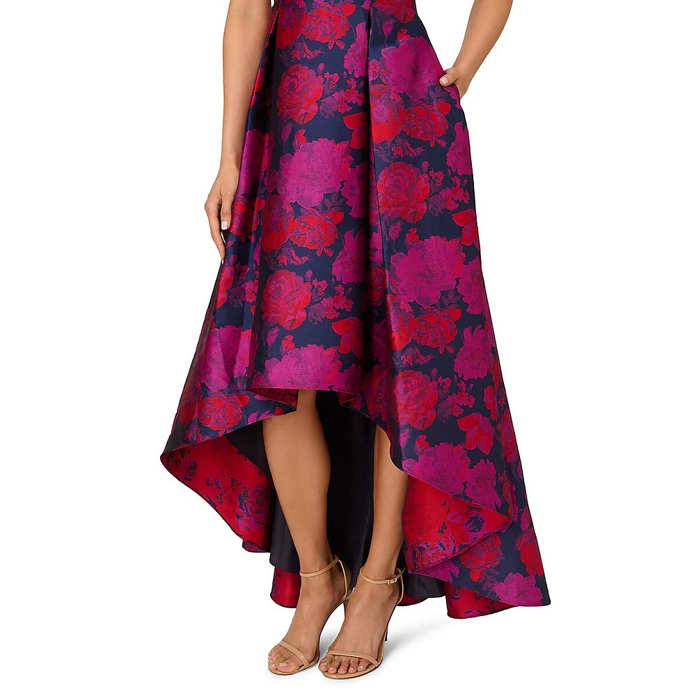 Floral Jacquard High-Low Gown