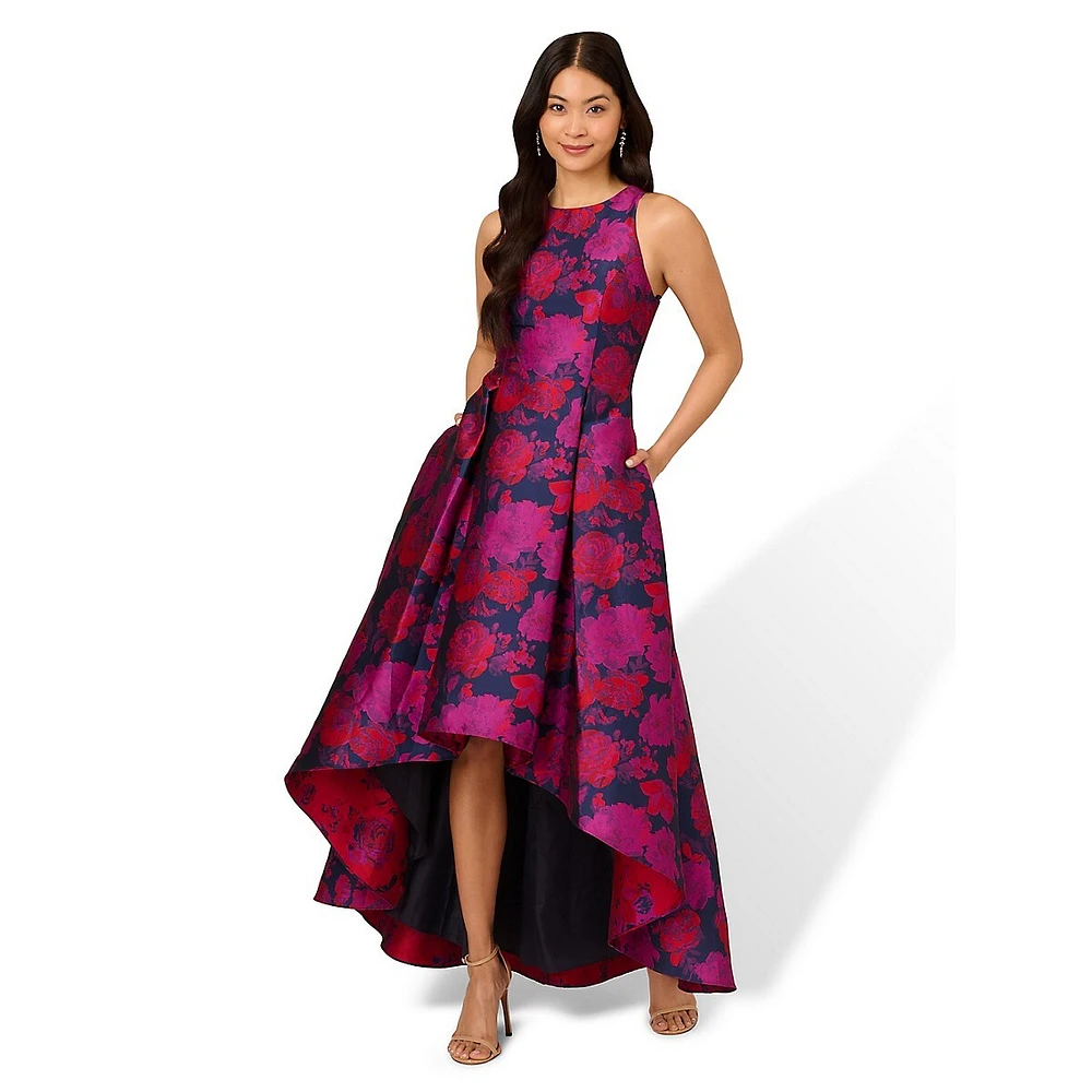 Floral Jacquard High-Low Gown