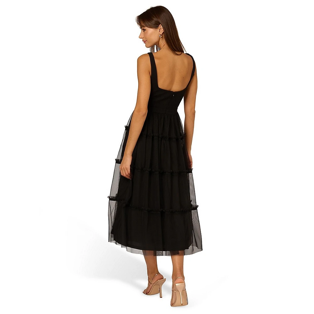 Sleeveless Tiered Mesh Full-Skirt Dress