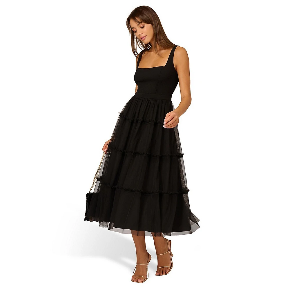 Sleeveless Tiered Mesh Full-Skirt Dress