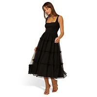 Sleeveless Tiered Mesh Full-Skirt Dress