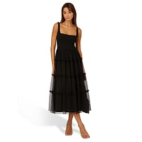 Sleeveless Tiered Mesh Full-Skirt Dress