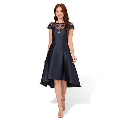 Mikado & Lace Fit-&-Flare Dress