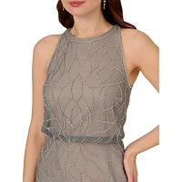 Beaded Mesh Blouson Gown